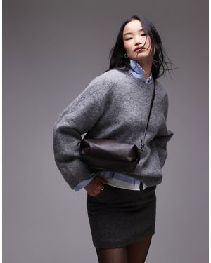 ARKET – weiche, eckige clutch aus leder - Grau