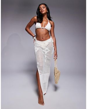 Missy Empire Falda Playera Larga Con Lazada En La Cintura De Croché Calado De -Blanco - Gris
