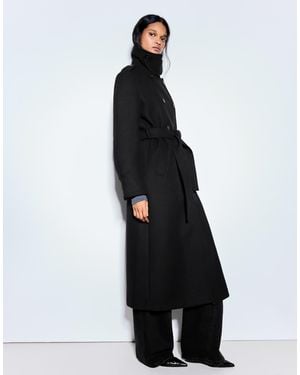 Bershka Buttoned Felt-effect Coat - Blue
