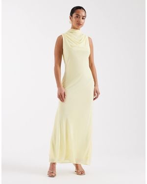 TFNC London Bridesmaids High Neck Chiffon Tie Detail Maxi Dress - Natural