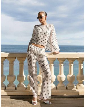 4th & Reckless Sheer Mesh Elasticated Waist Wide Leg Beach Trousers Co-ord - Blue