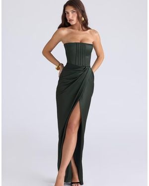 House Of Cb Carelle Forest Satin Strapless Maxi Dress - Green