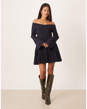 ASOS Long Sleeve Pleated Skirt Mini Dress - Blue