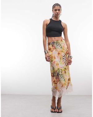 AFRM Ackley High Rise Lace Hem Midi Skirt - White