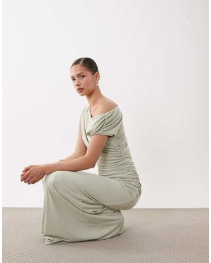 Six Stories Bridesmaid Stretch Off Shoulder Draped Maxi Dress - White