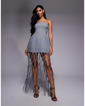 ASOS Tailored Bandeau Mini Dress With Macrame Fringing - Gray