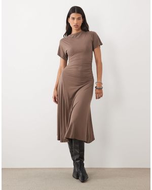 Nobody's Child Niamh Slash Neck Drape Detail Maxi Dress - Brown