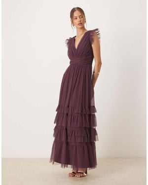 ANAYA Flutter Sleeve Ruffle Maxi Dress - Purple