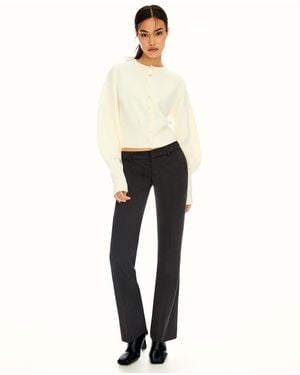 Bershka Pantaloni Bootcut A Vita Bassa Grigi - Bianco