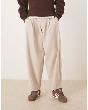 ASOS Smart Wide Barrel Leg Pleated Trouser With Exposed Button - Natural