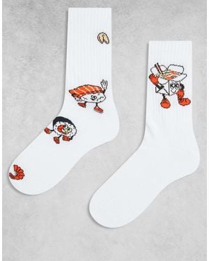 ASOS 2 Pack Of Socks With Sushi Food Graphic - White