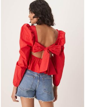 Collective The Label Tie Back Peplum Top - Red