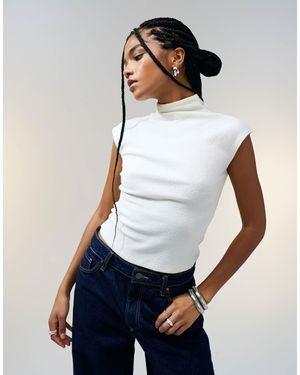 ASOS Textured Knit Grown On Neck Tank - White