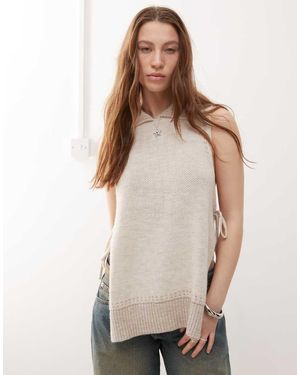 Collusion Knitted Vest With Side Ties - Natural