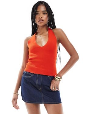 Pimkie Top dos nu en maille fine à col v - Rouge