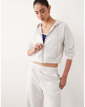 Abercrombie & Fitch Ypb Cropped Full-zip Fleece Hoodie - White