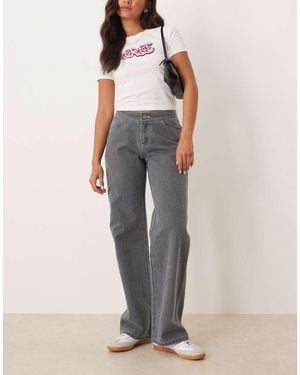 Roxy Chloe Kim Pop Stitch Low Rise Relaxed Straight Leg Trousers - Grey