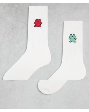 ASOS 2 Pack Socks With Gummy Bear Graphic - White