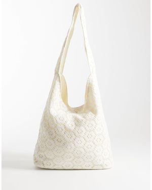 Glamorous Broderie Shoulder Tote Bag - White