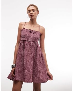 Collusion Smock Tie Detail Mini Dress - Purple