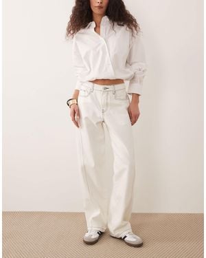 Rhythm Contrast Stitch Wide Leg Jeans - Natural