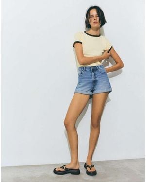 Pull&Bear Mom Fit Denim Shorts With Turn-up Hems - Blue