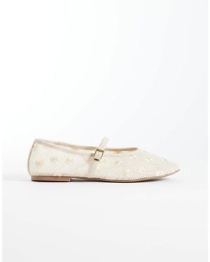 schuh – lisbeth – gewebte ballerinas aus geblümtem netzstoff mit zwei schnallen - Weiß