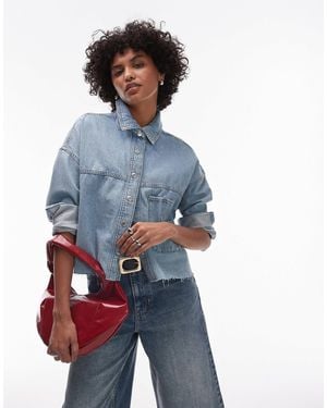 Mango Denim Oversized Shirt 144 With Frayed Hem - Blue