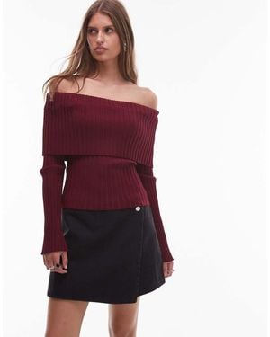 Nia Saffron Off Shoulder Long Sleeve Jumper - Red