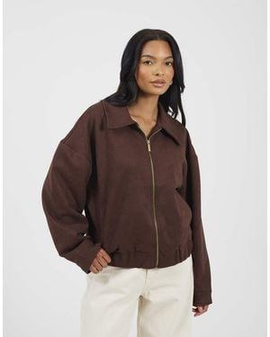 Brave Soul Faux Suede Bomber Jacket - Brown