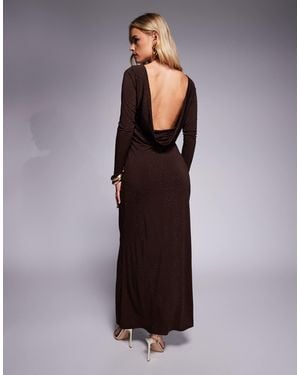TFNC London Long Sleeve Cowl Back Maxi Dress - Brown