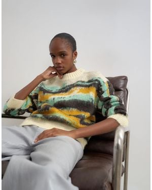 TOPSHOP Knitted Painted Stripe Crew Neck Jumper - Metallic