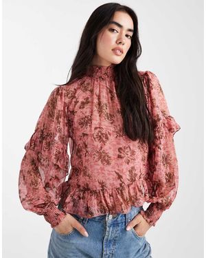 New Look Floral Frill Blouse - Red
