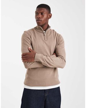 Threadbare Maglione Color Talpa Con Zip Corta - Neutro