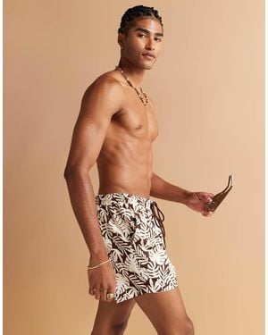 South Beach Palm Tree Print Swimshort - Blue