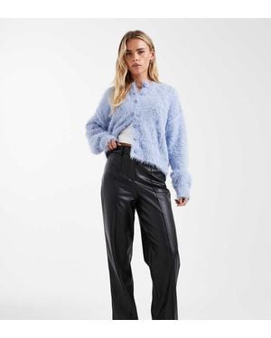New Look Faux Leather Wide Leg Trousers - Blue