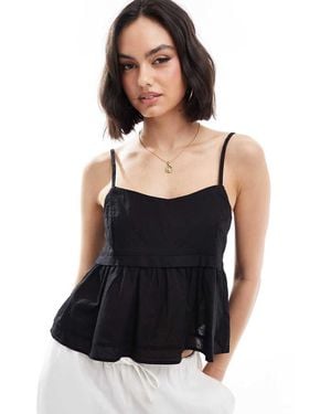 Pimkie Poplin Square Neck Ruffle Cami Top - Black