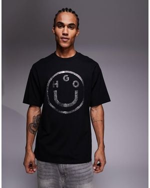 HUGO T-shirt oversize avec logo pailleté effet gel - Gris