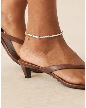 ASOS Anklet With Real Semi Precious Stone Chippings And Beads - Brown