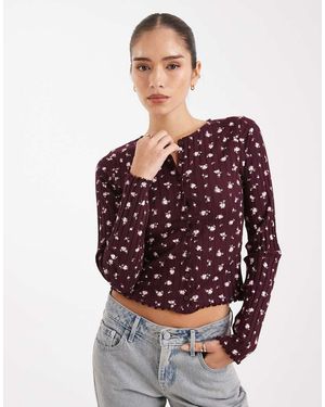 Miss Selfridge Ribbed Cardigan - Purple