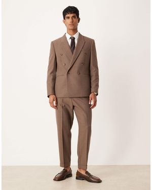 ASOS Tapered Suit Pants With Wool Pinstripe - Natural
