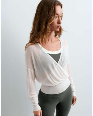 Oysho Sheer Crossover Long-sleeved T-shirt - White