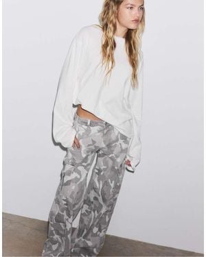 Stradivarius T-Shirt Oversize A Maniche Lunghe - Bianco