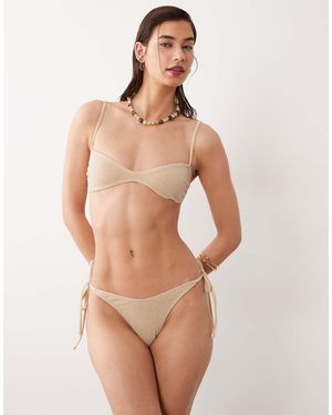 Miss Selfridge Tie Side Glitter Bikini Bottom - Natural