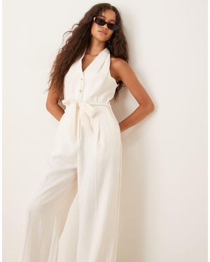 Mango Cotton Mix Waistcoat Tie Belt Jumpsuit - Natural