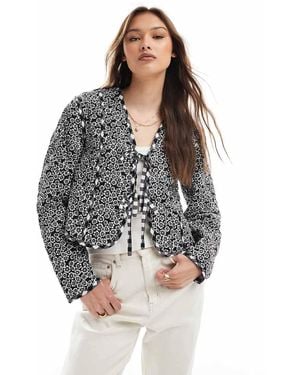 Threadbare Floral Tie Front Reversible Quilted Jacket - Grey