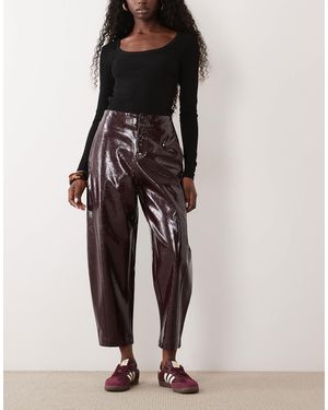 Threadbare Pantalon barrel en imitation cuir prune - Violet