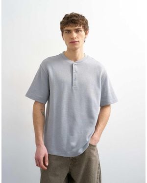 TOPMAN Heavyweight Relaxed Fit Henley T-shirt - Grey