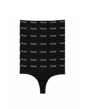 French Connection 7 Pack Cotton Fcuk Ladies Thongs - Black