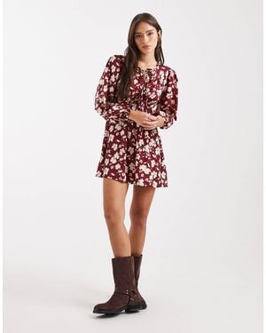 Wednesday's Girl Bold Bloom Mini Smock Dress - Red
